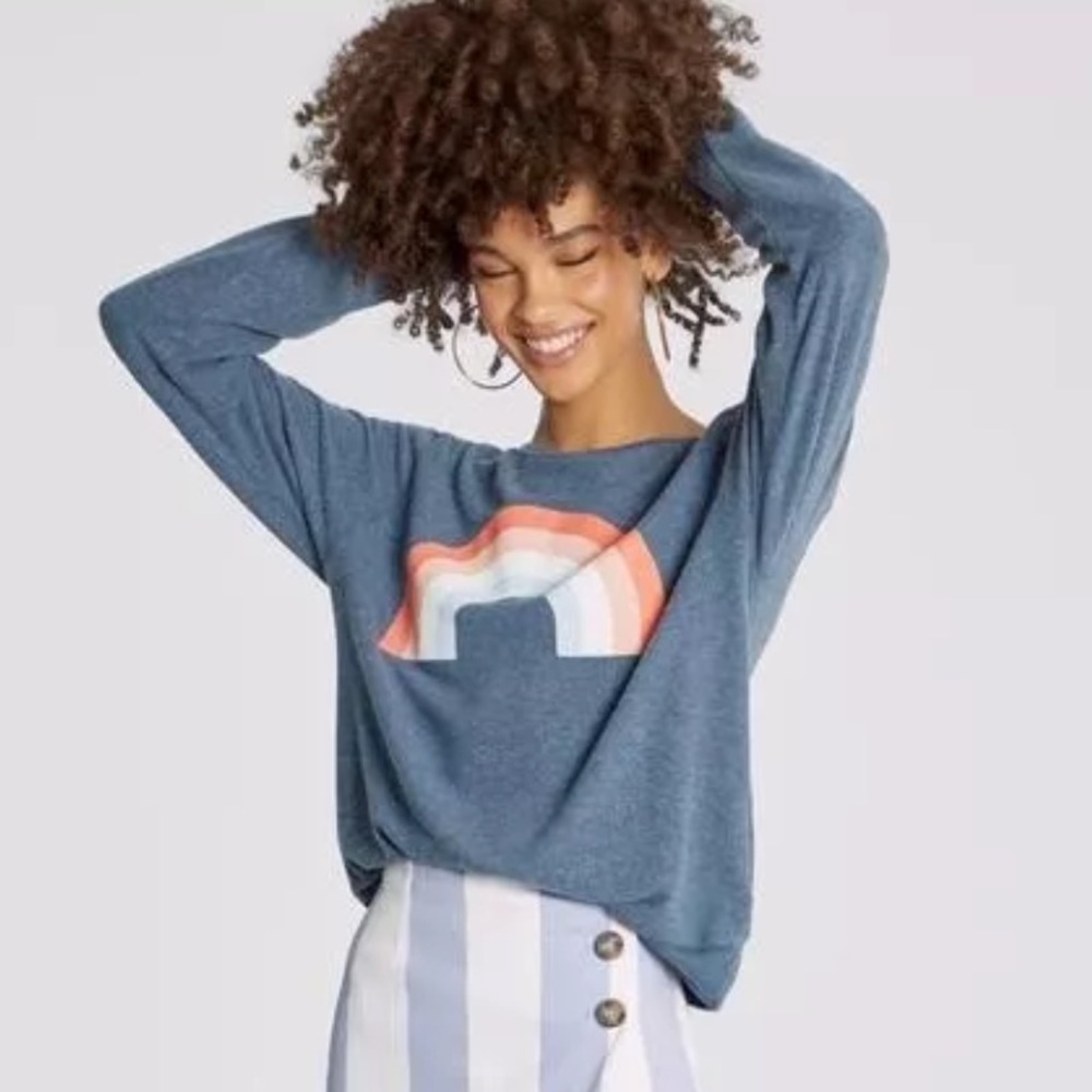 Wildfox Over The Rainbow Baggy Beach Jumper Freedom Sommers Crew Sweatshirt Blue